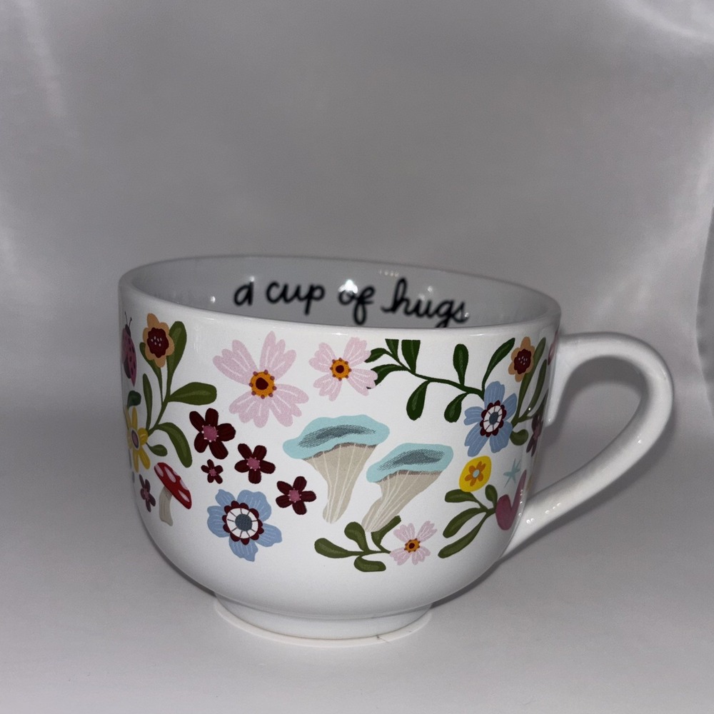NWT Mushroom Coffee Mug Primitive By Kathy A Cup Of Hugs 20oz Stoneware Mug